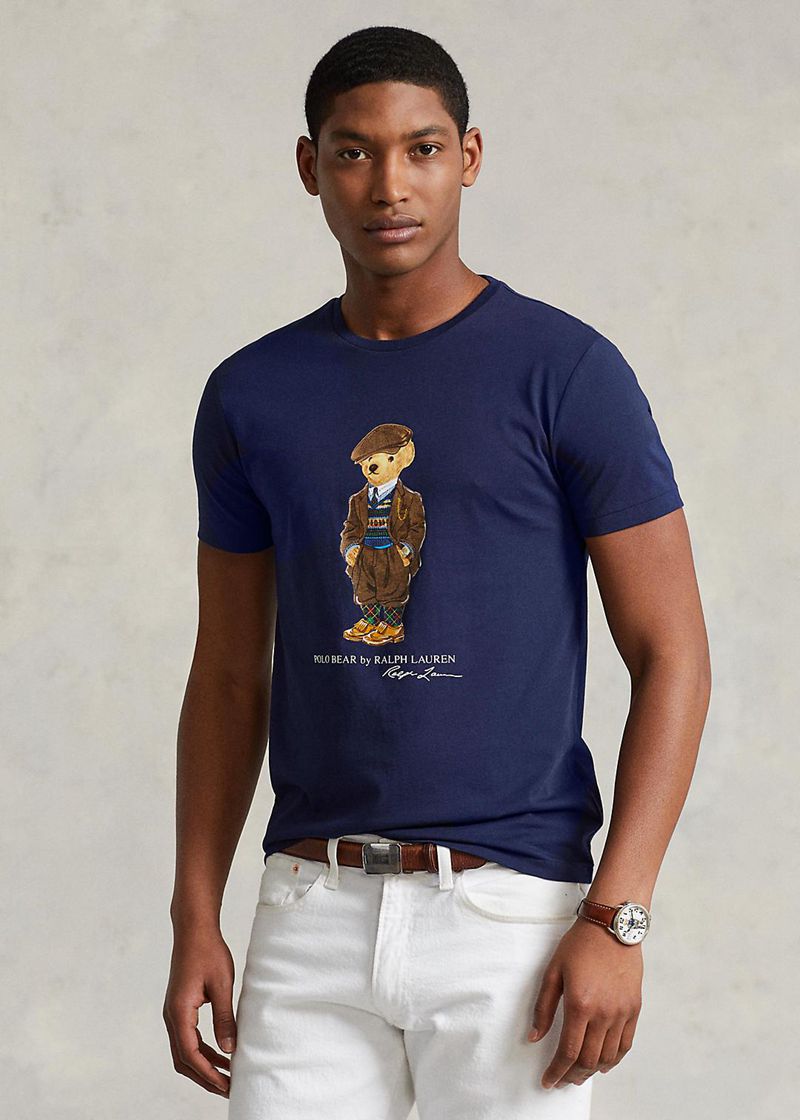 Camiseta Polo Ralph Lauren Hombre Custom Slim Fit Polo Bear Jersey Chile Azul Marino FRGQN-1057